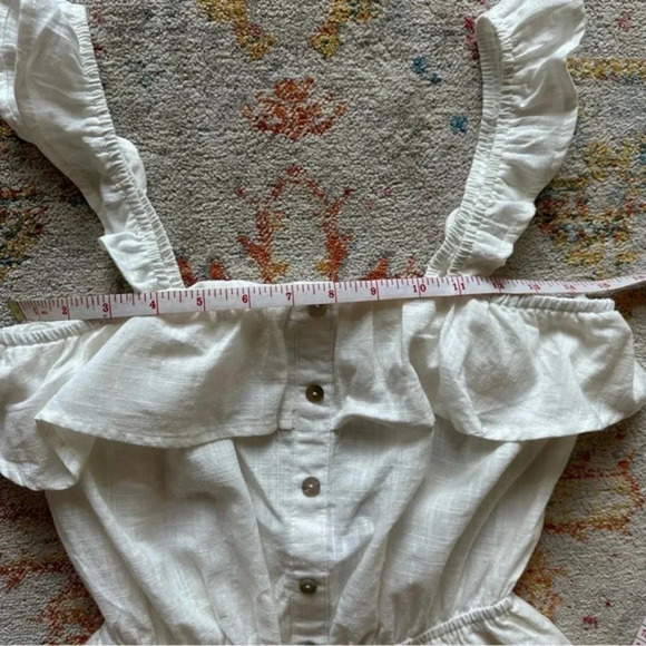 Lightweight Cotton Ivory Ruffle Square Neck Sleeveless Mini Dress Size Large - Picture 6 of 9